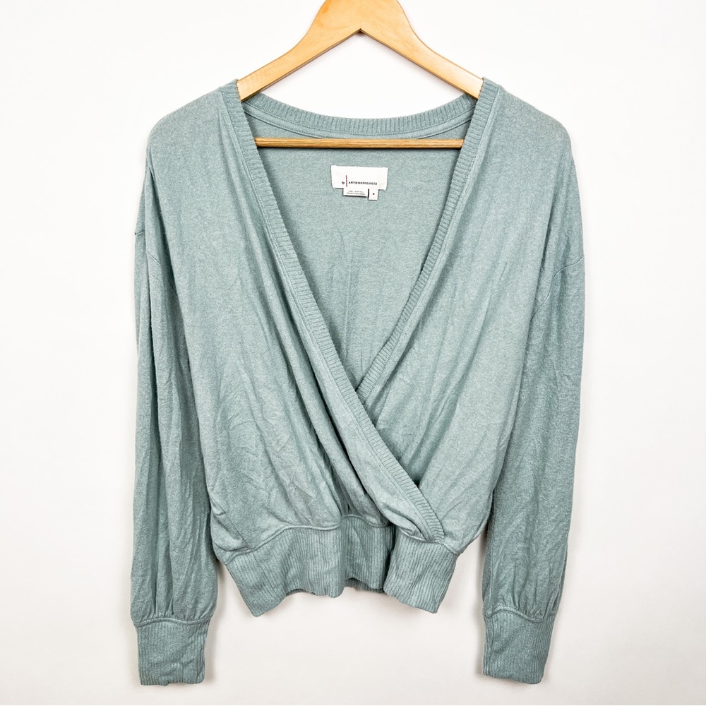 Anthropologie Light Sage Green Wrap V-Neck Sweater